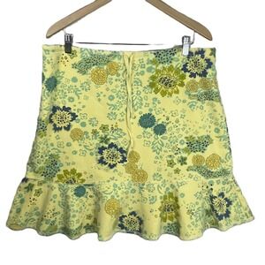 Fresh Produce Womens Floral Ruffle Mini Skirt Yellow Cotton Drawstring XL 10260